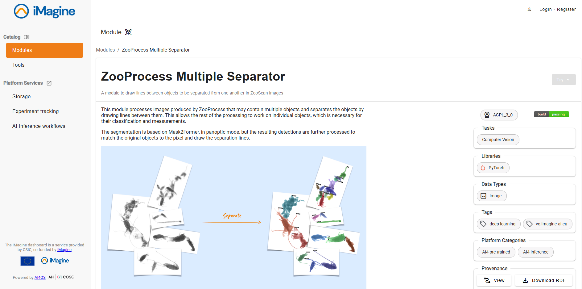 iMagine Dashboard screenshot
