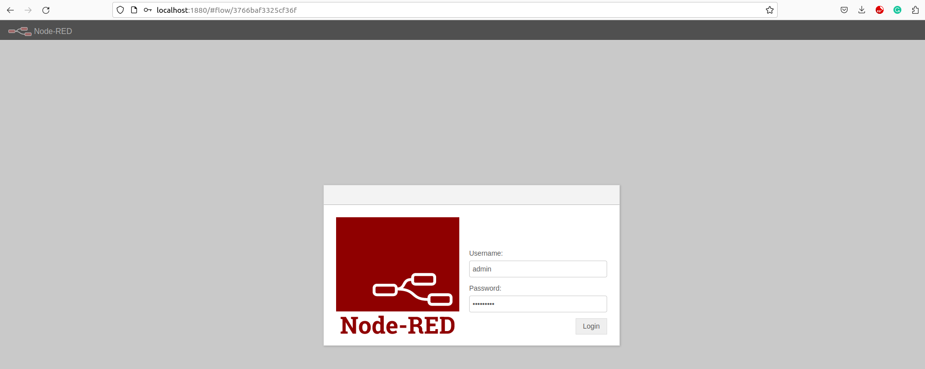 Node-RED view for credentials entry.