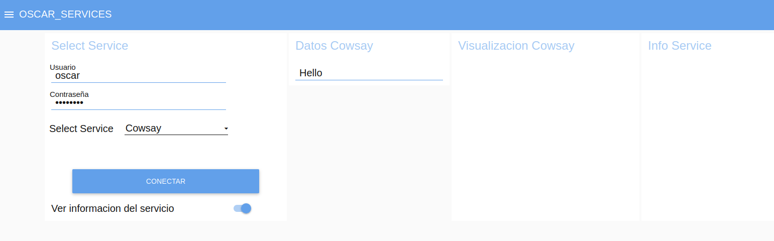 Figure 6. Dashboard configuration for Cowsay service.